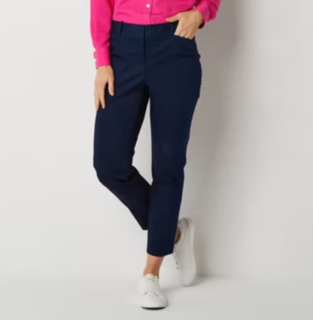 Liz Claiborne Emma Pants Womens 10 Navy Blue Slim Leg Stretch Career Trousers